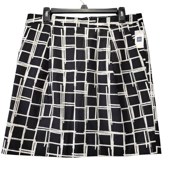 Gap Black White Mini Skirt Preppy Geometric Plaid Aline NEW $49 Womens Size 10 - Picture 1 of 11